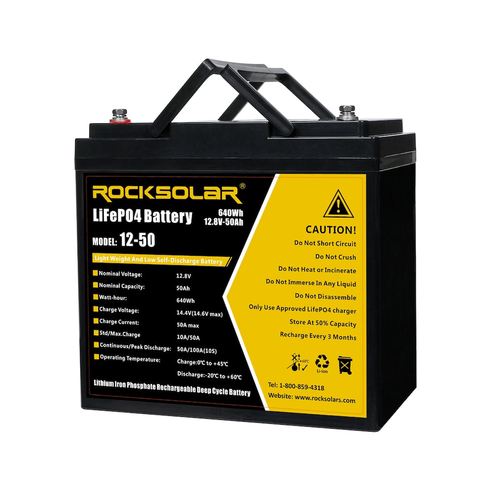 ROCKSOLAR 12V 50Ah Deep Cycle LiFePO4 Battery with BMS System