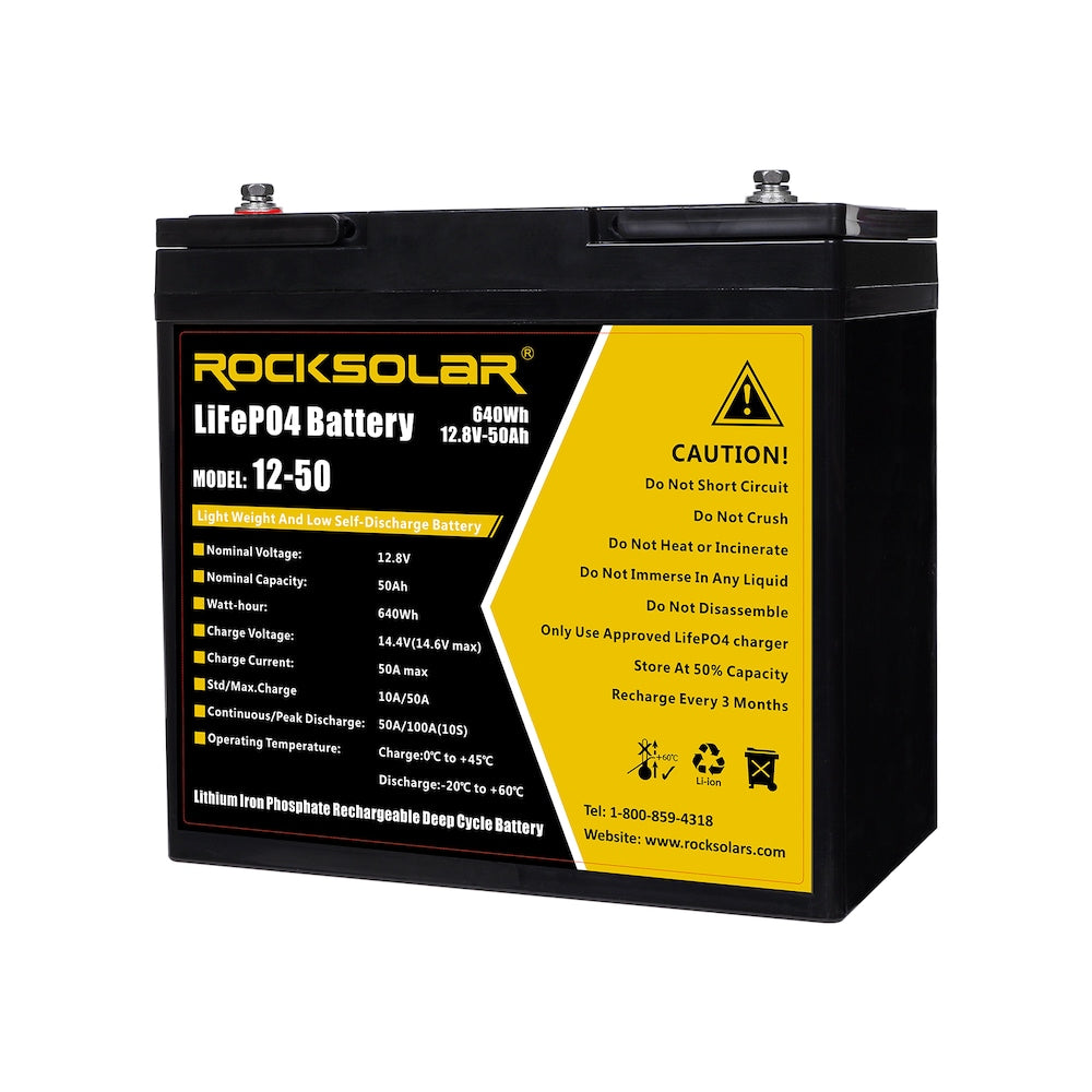 ROCKSOLAR 12V 50Ah Deep Cycle LiFePO4 Battery with BMS System