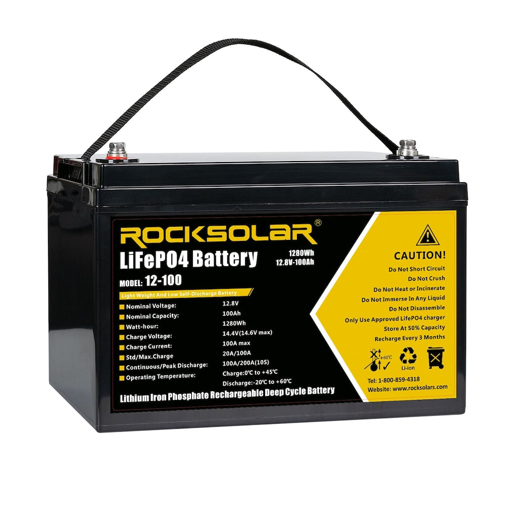 ROCKSOLAR 12V 100Ah Deep Cycle LiFePO4 Battery with BMS System
