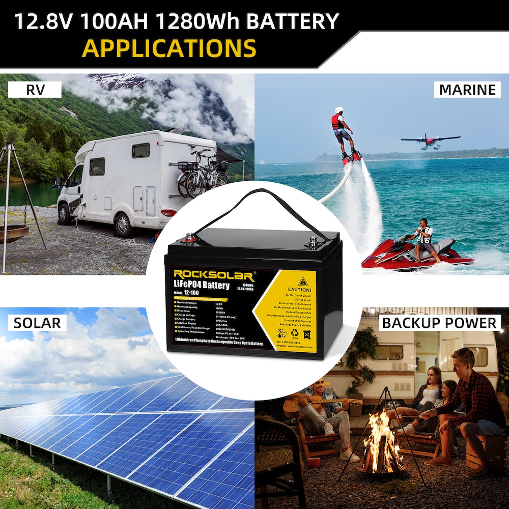 ROCKSOLAR 12V 100Ah Deep Cycle LiFePO4 Battery with BMS System