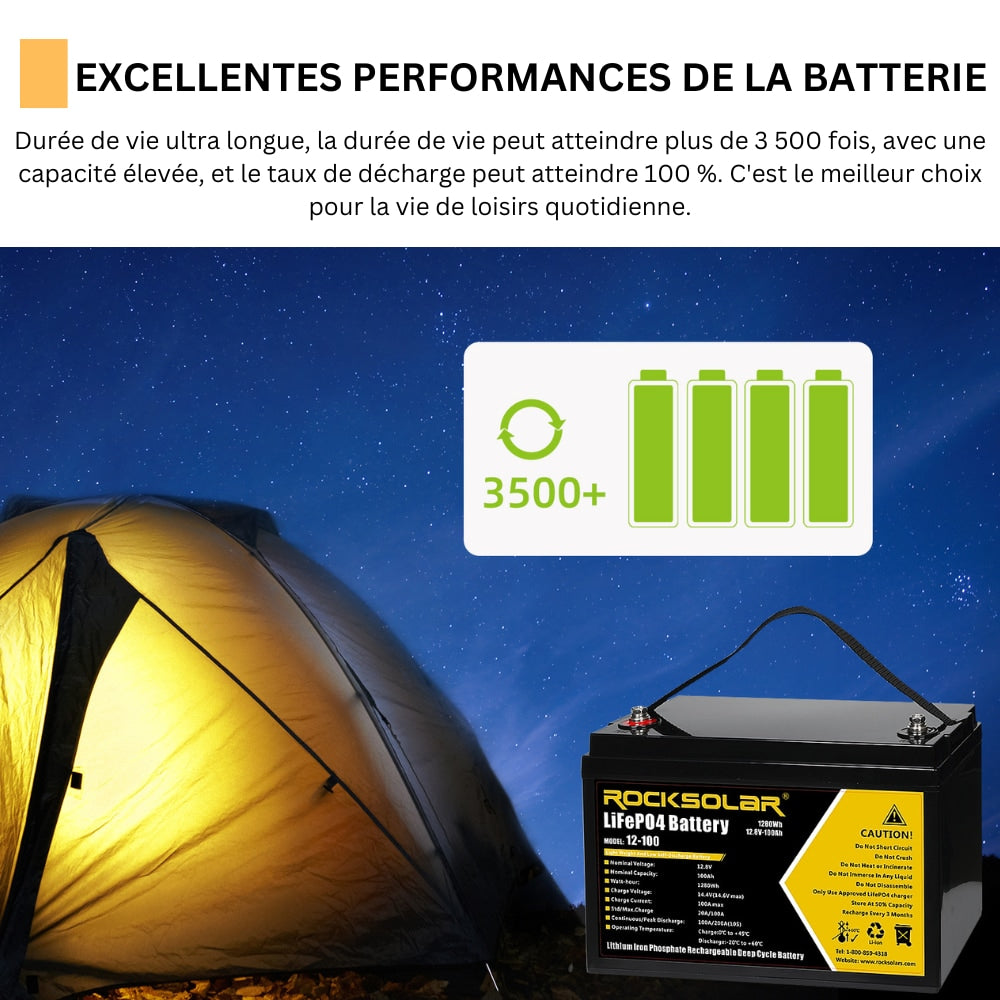 ROCKSOLAR 12V 100Ah Deep Cycle LiFePO4 Battery with BMS System