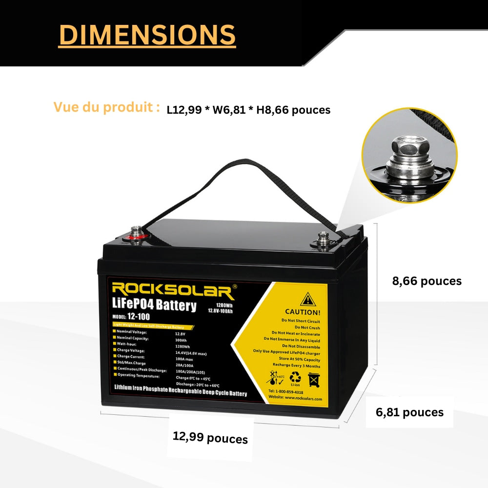 ROCKSOLAR 12V 100Ah Deep Cycle LiFePO4 Battery with BMS System