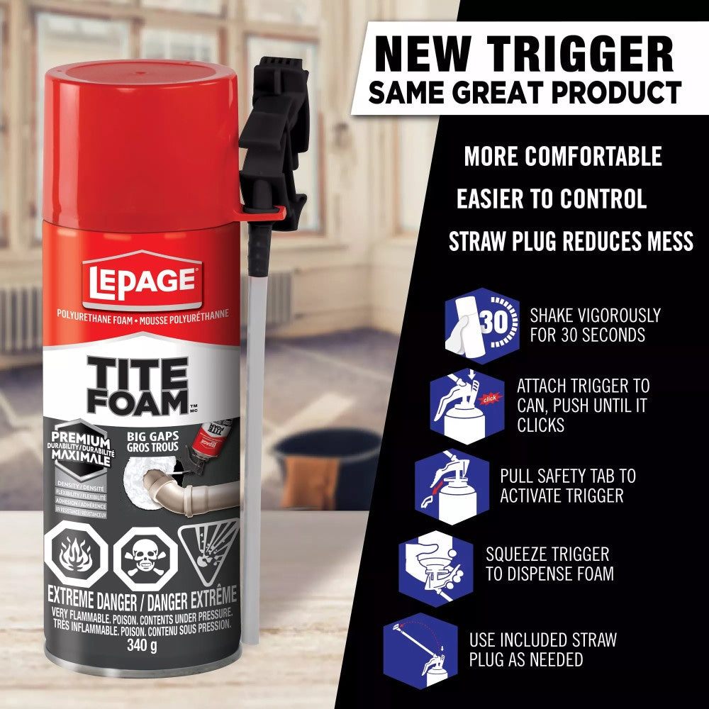 Mastic isolant en mousse pulvérisée Tite Foam Big Gaps, intérieur/extérieur, 340 g