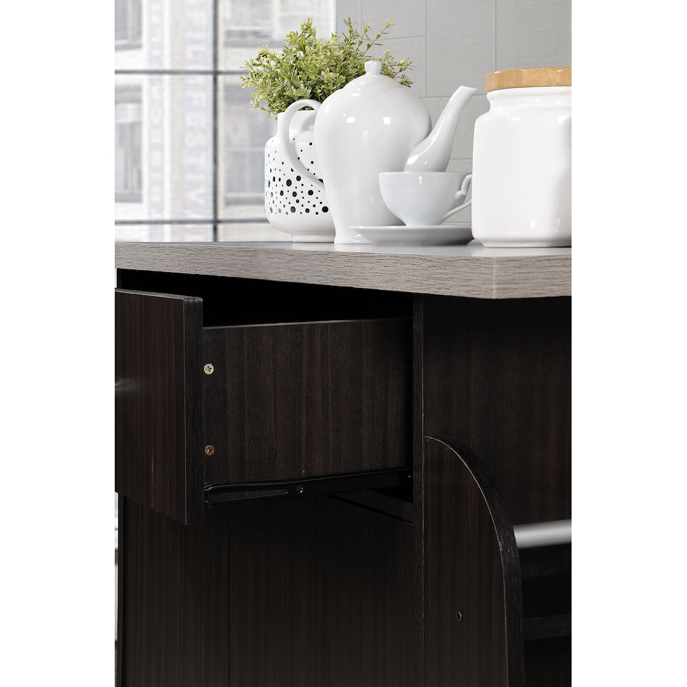 35.5-inch W Engineered Wood Kitchen Cart with Spice Rack in Chocolate-Grey