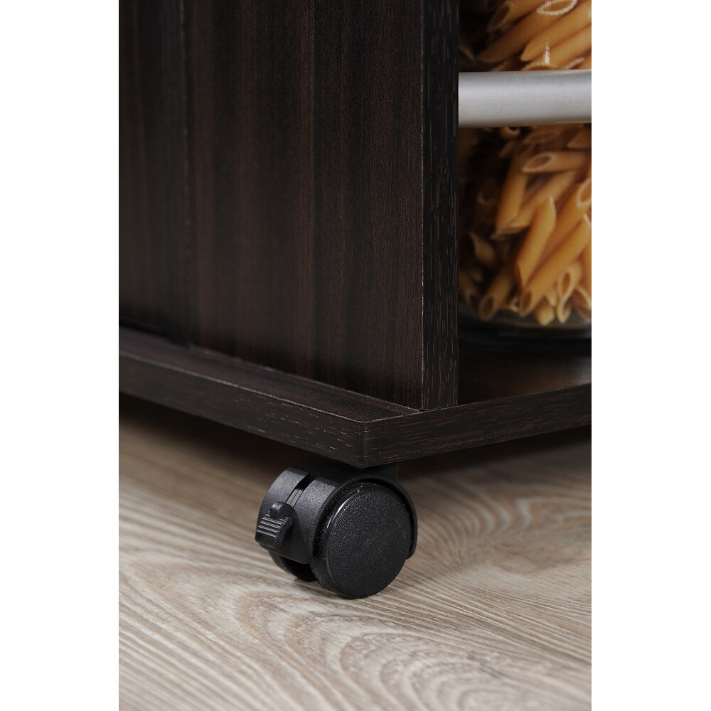 35.5-inch W Engineered Wood Kitchen Cart with Spice Rack in Chocolate-Grey
