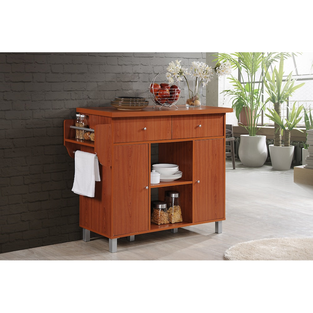 46.7-inch W Engineered Wood Kitchen Island with Spice Rack Plus Towel Holder in Cherry