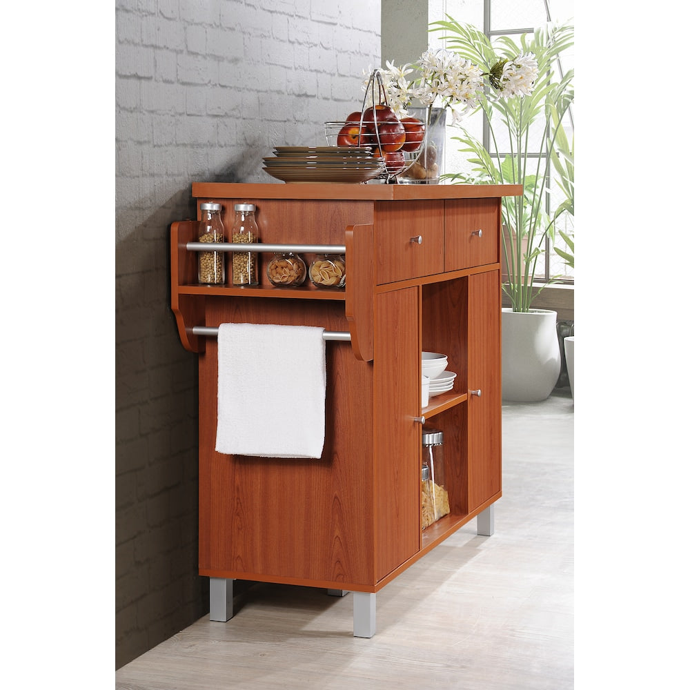 46.7-inch W Engineered Wood Kitchen Island with Spice Rack Plus Towel Holder in Cherry