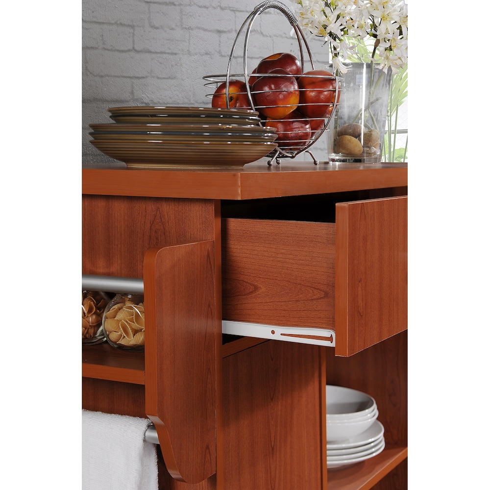 46.7-inch W Engineered Wood Kitchen Island with Spice Rack Plus Towel Holder in Cherry