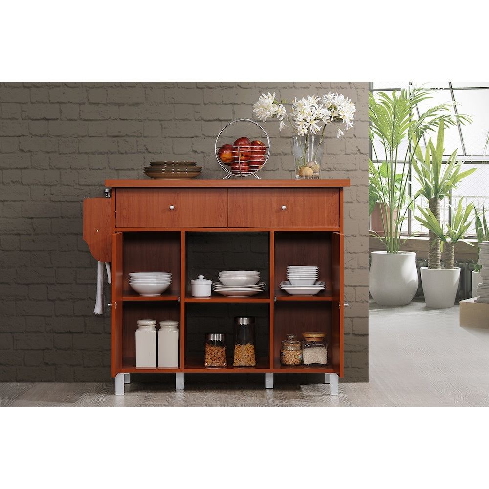 46.7-inch W Engineered Wood Kitchen Island with Spice Rack Plus Towel Holder in Cherry
