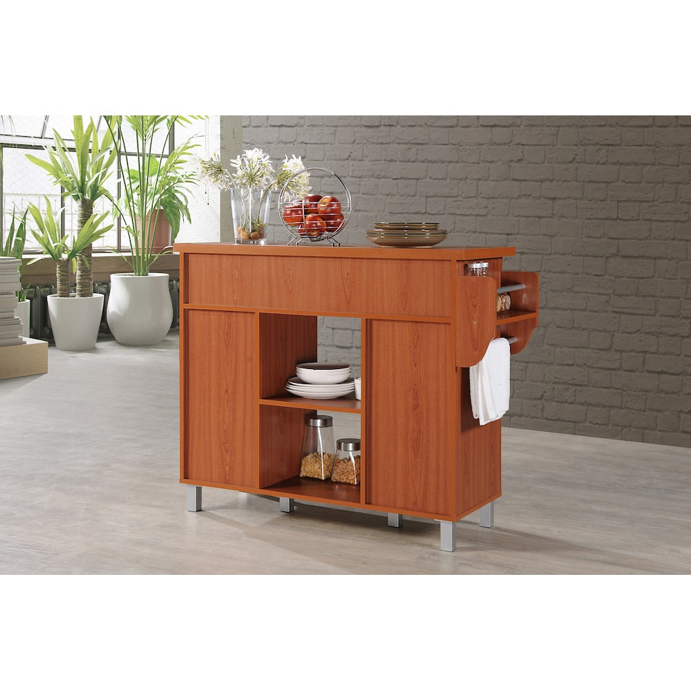 46.7-inch W Engineered Wood Kitchen Island with Spice Rack Plus Towel Holder in Cherry