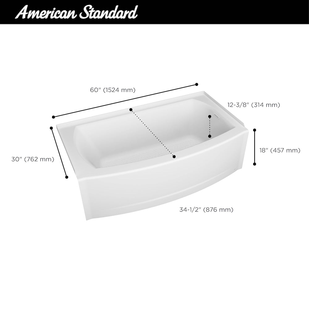 Ovation Curve 5x30 inch Integral Apron Bathtub with Left-hand Outlet with Deep Soak Drain