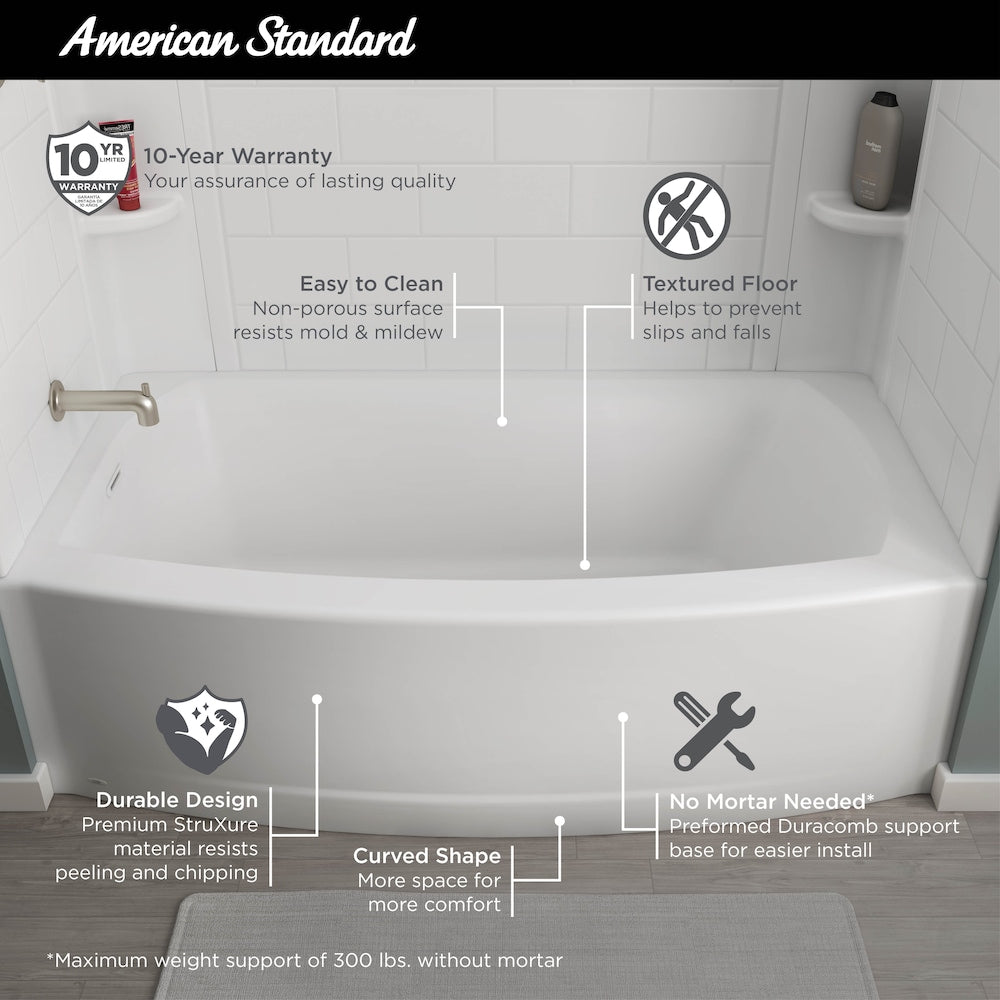 Ovation Curve 5x30 inch Integral Apron Bathtub with Left-hand Outlet with Deep Soak Drain