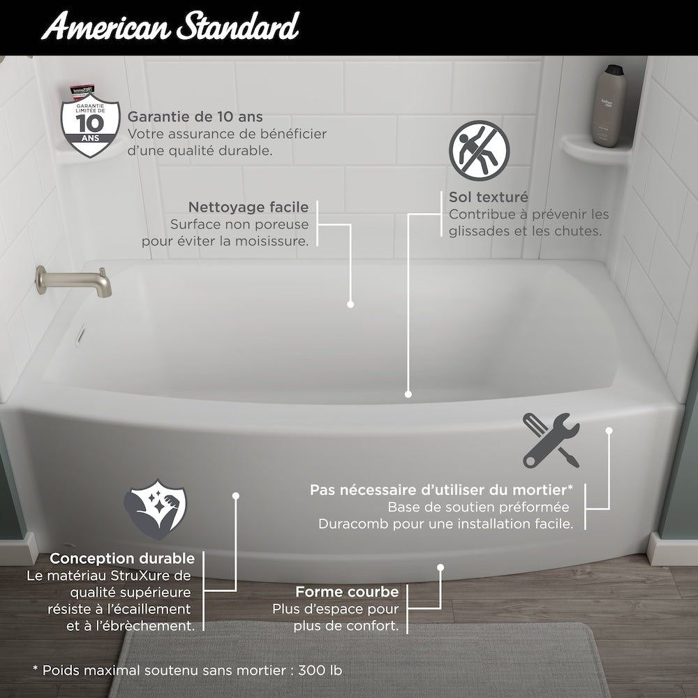 Ovation Curve 5x30 inch Integral Apron Bathtub with Left-hand Outlet with Deep Soak Drain