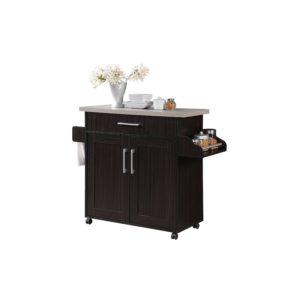 43.7-inch W Engineered Wood Kitchen Island with Spice Rack Plus Towel Holder in Chocolate-Grey