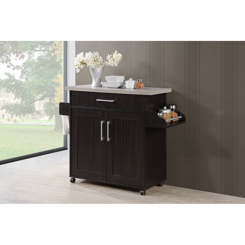 43.7-inch W Engineered Wood Kitchen Island with Spice Rack Plus Towel Holder in Chocolate-Grey