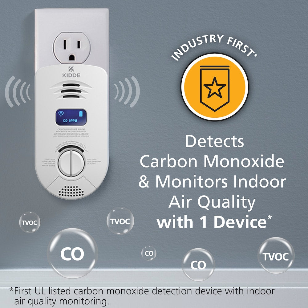 Kidde Plug-In Smart Carbon Monoxide Detector & Indoor Air Quality Monitor with 10-Year Battery