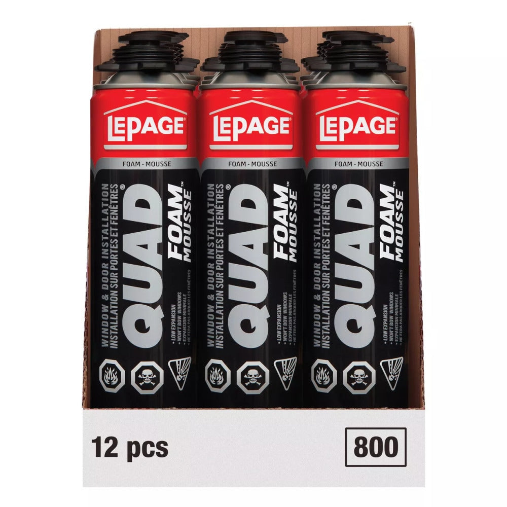 Scellant isolant en mousse pulvérisée pour fenêtres et portes Quad, intérieur/extérieur, 598 g, paquet de 12 caisses