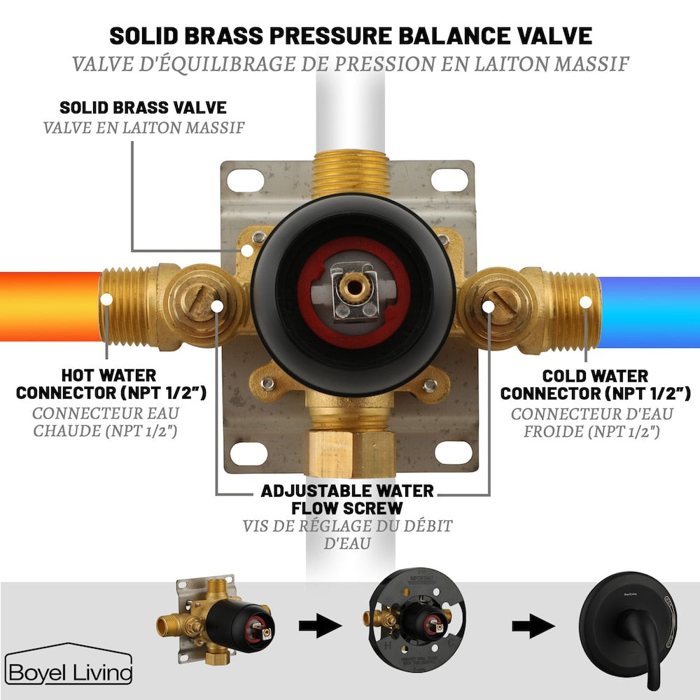 Valve d'équilibrage de pression à fonction unique avec kit de garniture à poignée unique en noir mat