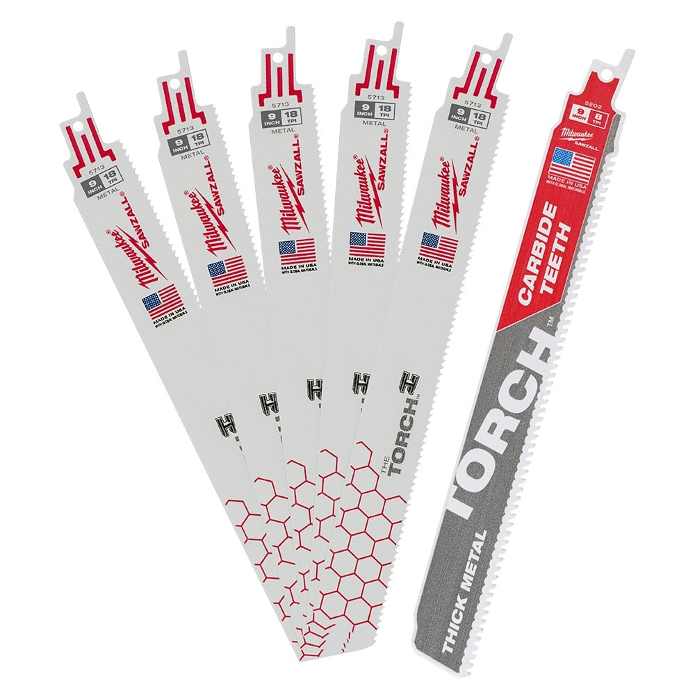 9-in 18 TPI The Torch SAWZALL Blades (5-Pack) w/ 9-in 7 TPI The Torch with Carbide Teeth (1-Pack)
