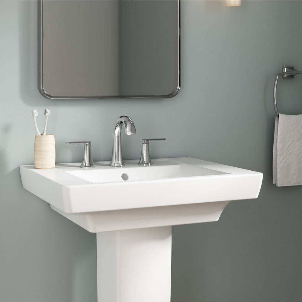 Robinet de lavabo de salle de bain à 2 poignées (8 pouces) à large entraxe Corsham en chrome poli (drain et valve inclus)