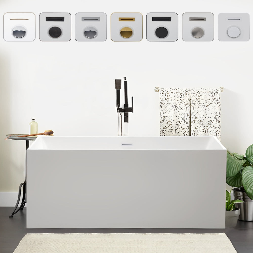Baignoire autoportante ovale Bayonne de 5 pieds avec drain central en blanc pur