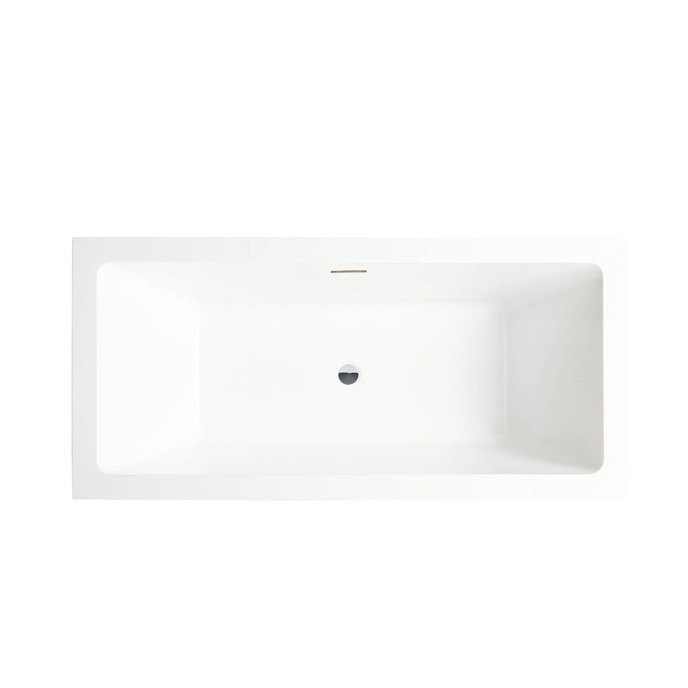 Baignoire rectangulaire autoportante Tarbes de 67 pouces avec drain central en blanc/trop-plein intégré