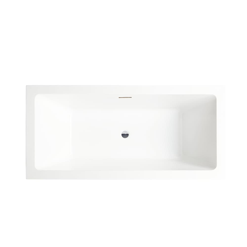 Baignoire rectangulaire autoportante Tarbes de 59 pouces avec drain central en blanc/trop-plein intégré