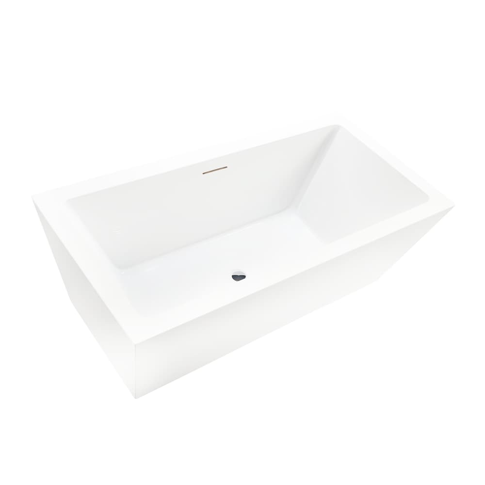 Baignoire rectangulaire autoportante Tarbes de 59 pouces avec drain central en blanc/trop-plein intégré