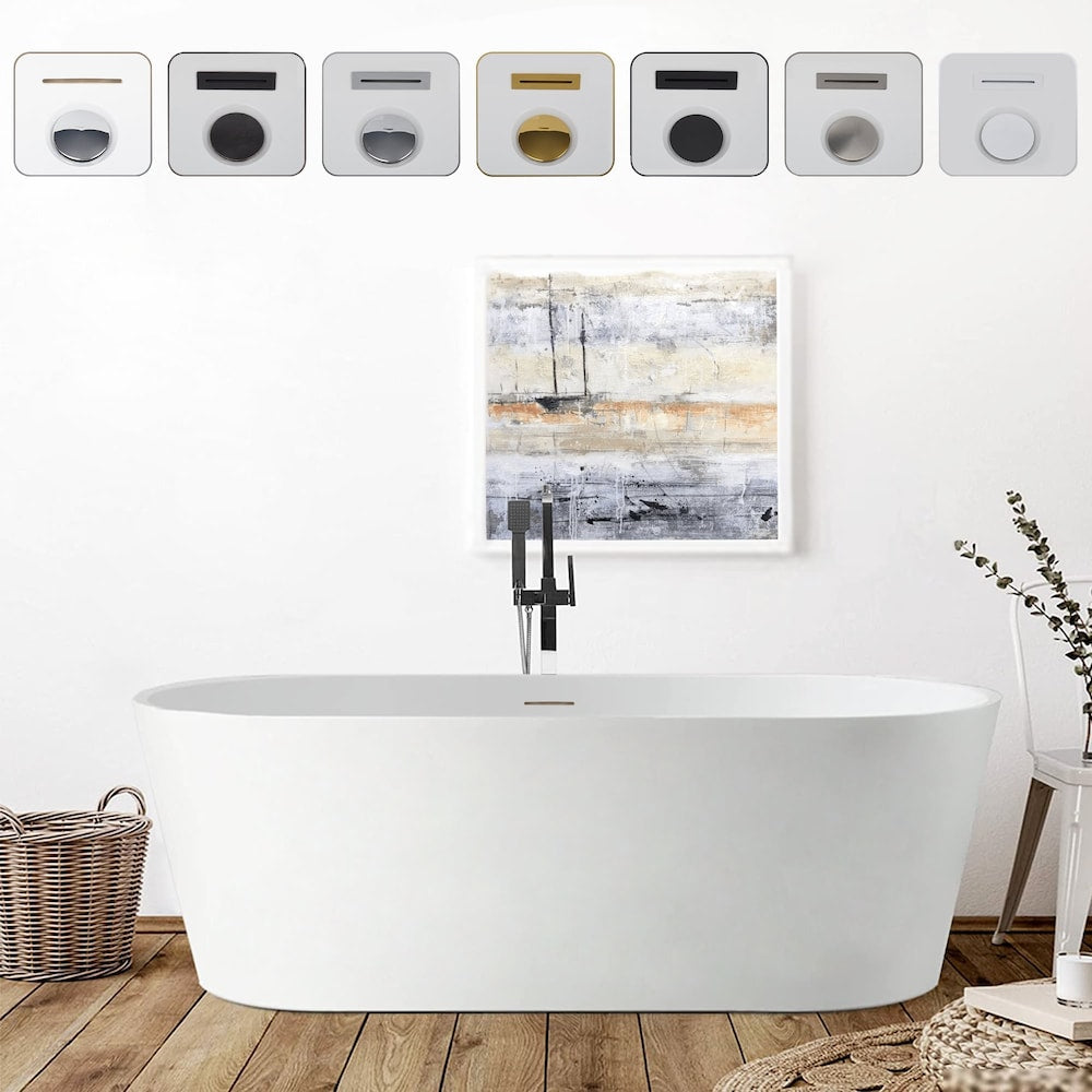 Bourdeaux 59 inch Freestanding Oval Soaker Bathtub with Centre Drain in White/Integrated Overflow