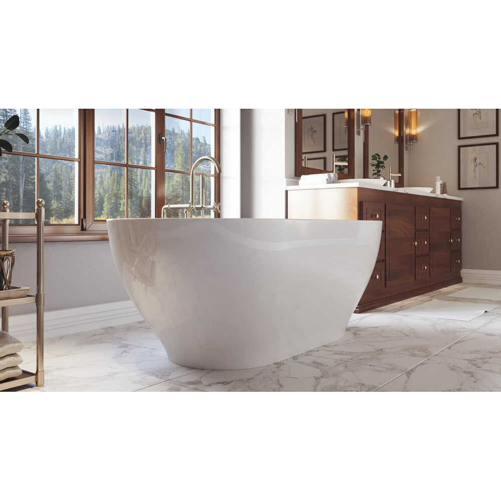 Palisades 67 inch Acrylic Freestanding Oval Bathtub in White, Faucet in Brushed Nickel