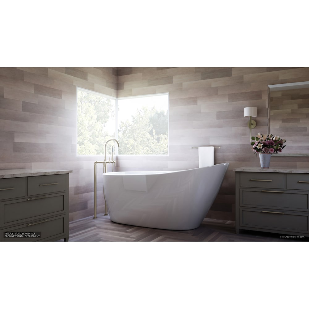 Baignoire autoportante Wakefield de 60 pouces en acrylique blanc, drain blanc