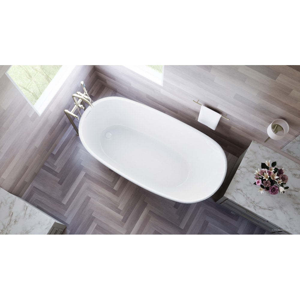 Wakefield 60 inch Acrylic Slipper Freestanding Bathtub in White, Faucet in Brushed Nickel