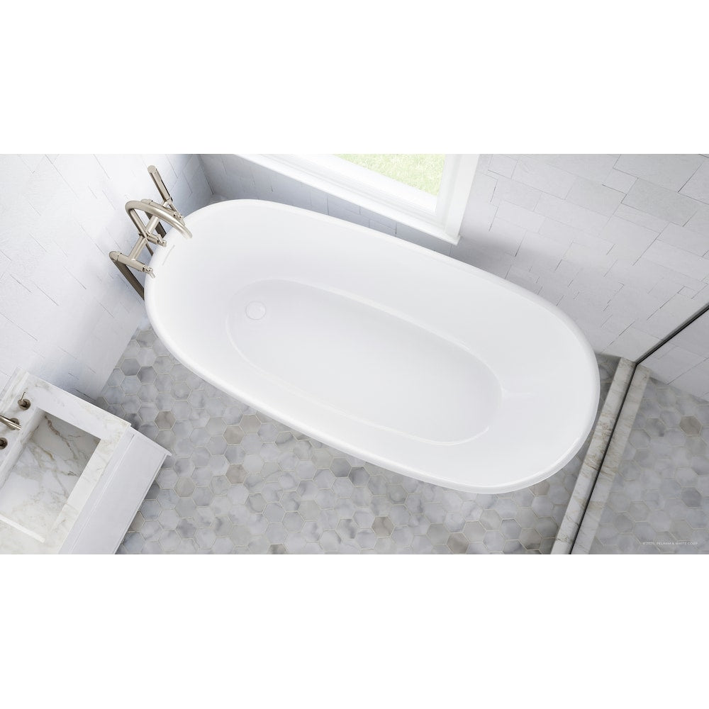 Baignoire autoportante Wakefield de 69 pouces en acrylique blanc, robinet en nickel brossé