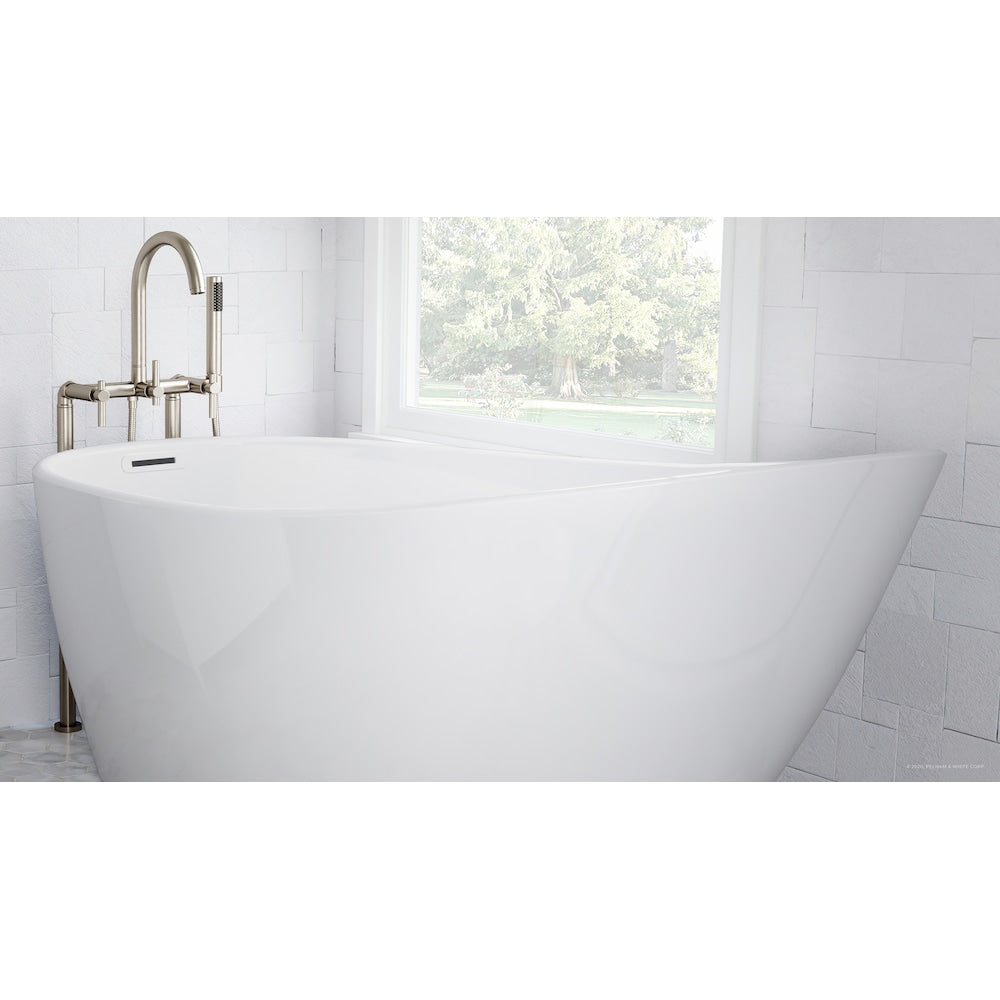 Baignoire autoportante Wakefield de 69 pouces en acrylique blanc, robinet en nickel brossé