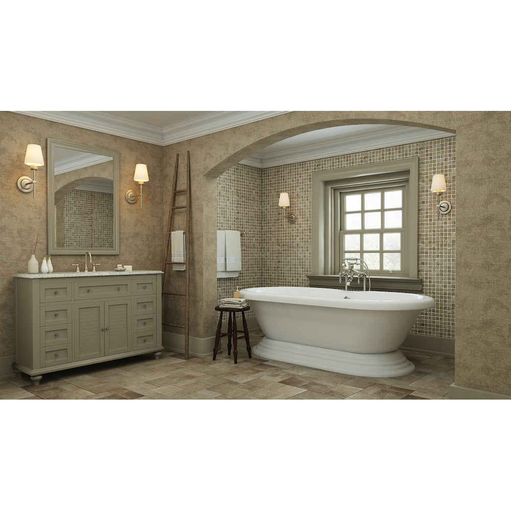 Mendham 60 inch Acrylic Freestanding Pedestal Bathtub in White, Faucet in Brushed Nickel