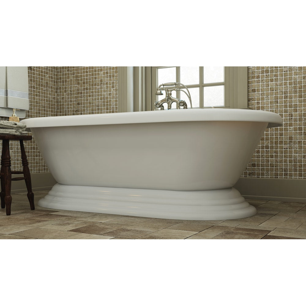 Mendham 60 inch Acrylic Freestanding Pedestal Bathtub in White, Faucet in Brushed Nickel