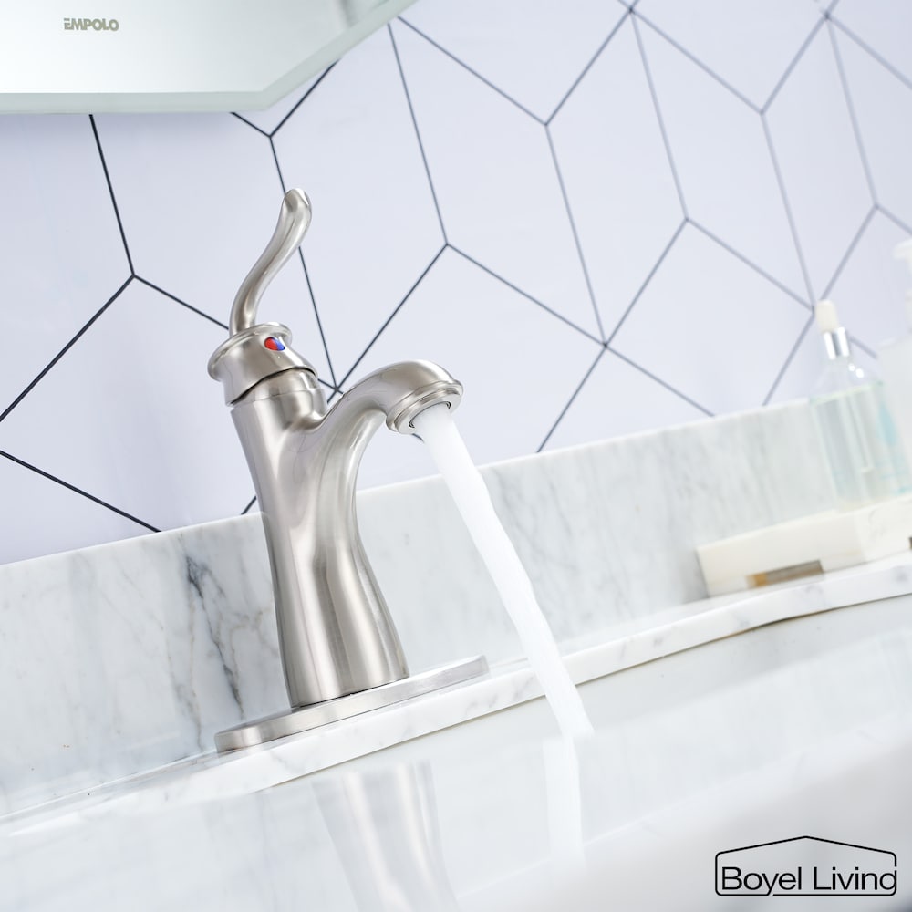 Robinet de salle de bain à poignée unique avec bonde escamotable et plaque de pont en nickel brossé