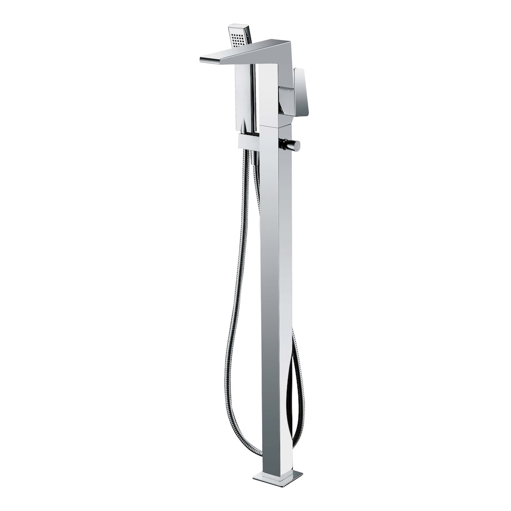 1-Handle Freestanding Floor Mount Tub Faucet Bathtub Filler with Hand Shower in Chrome