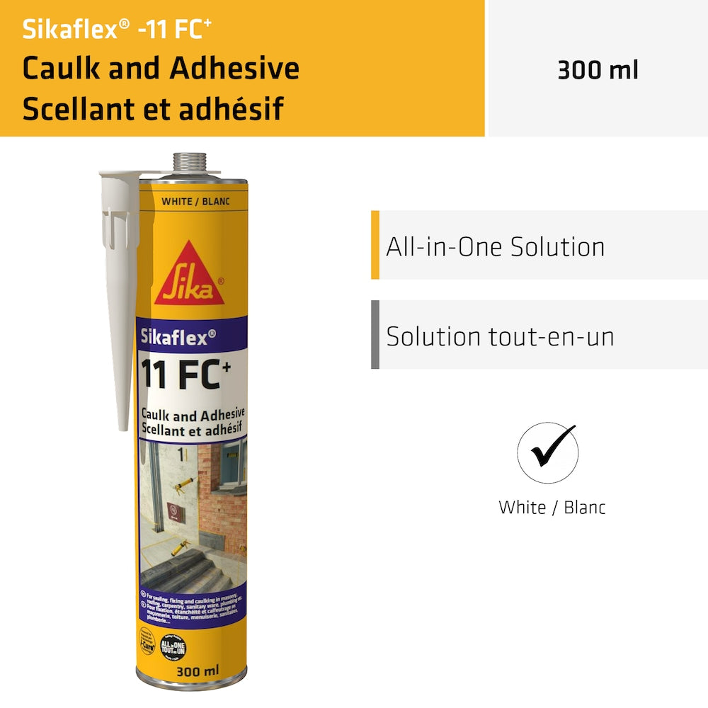 Sikaflex-11 FC+ White 300 mL, All-Purpose Elastic Adhesive and Joint Sealant - Bonding and Sealing