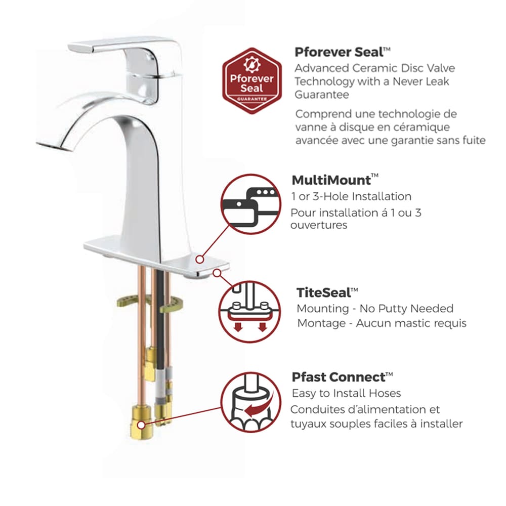 Robinet de salle de bain à commande unique Bruxie en chrome poli