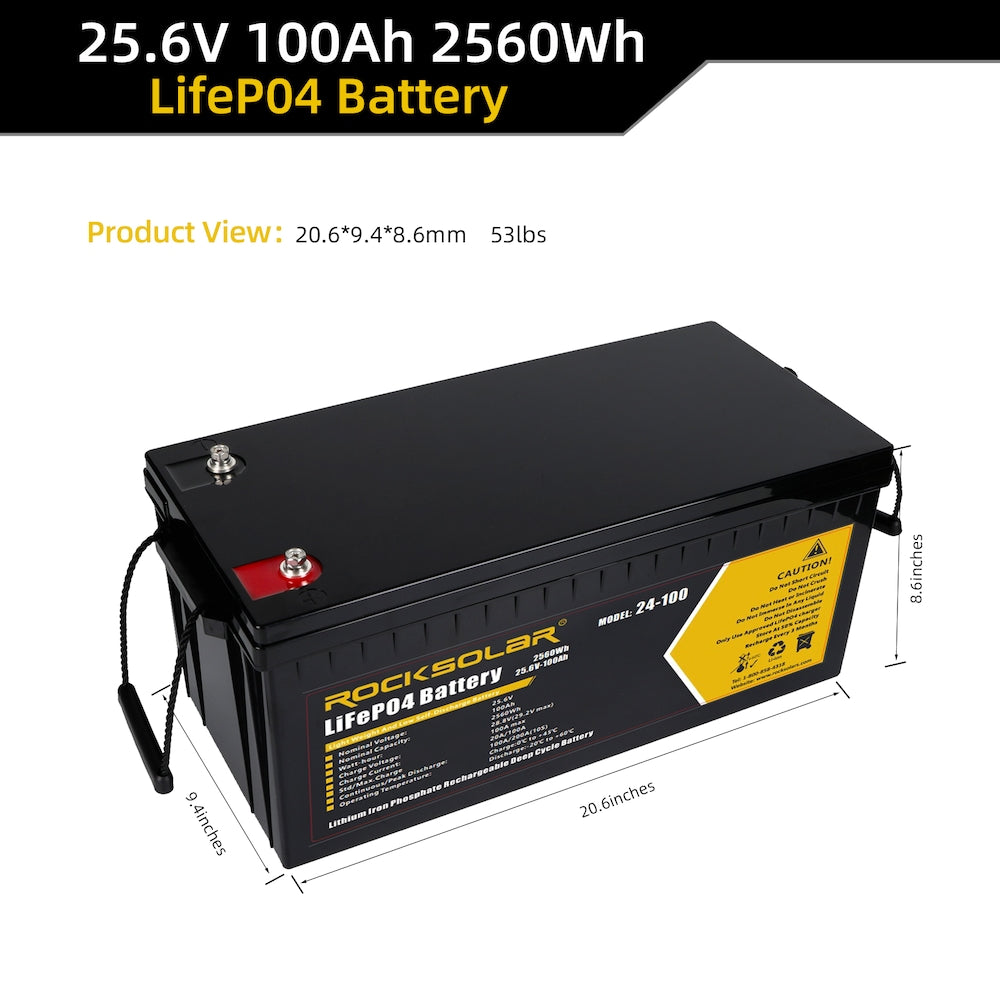 24V 100Ah Deep Cycle LiFePO4 Battery with BMS System