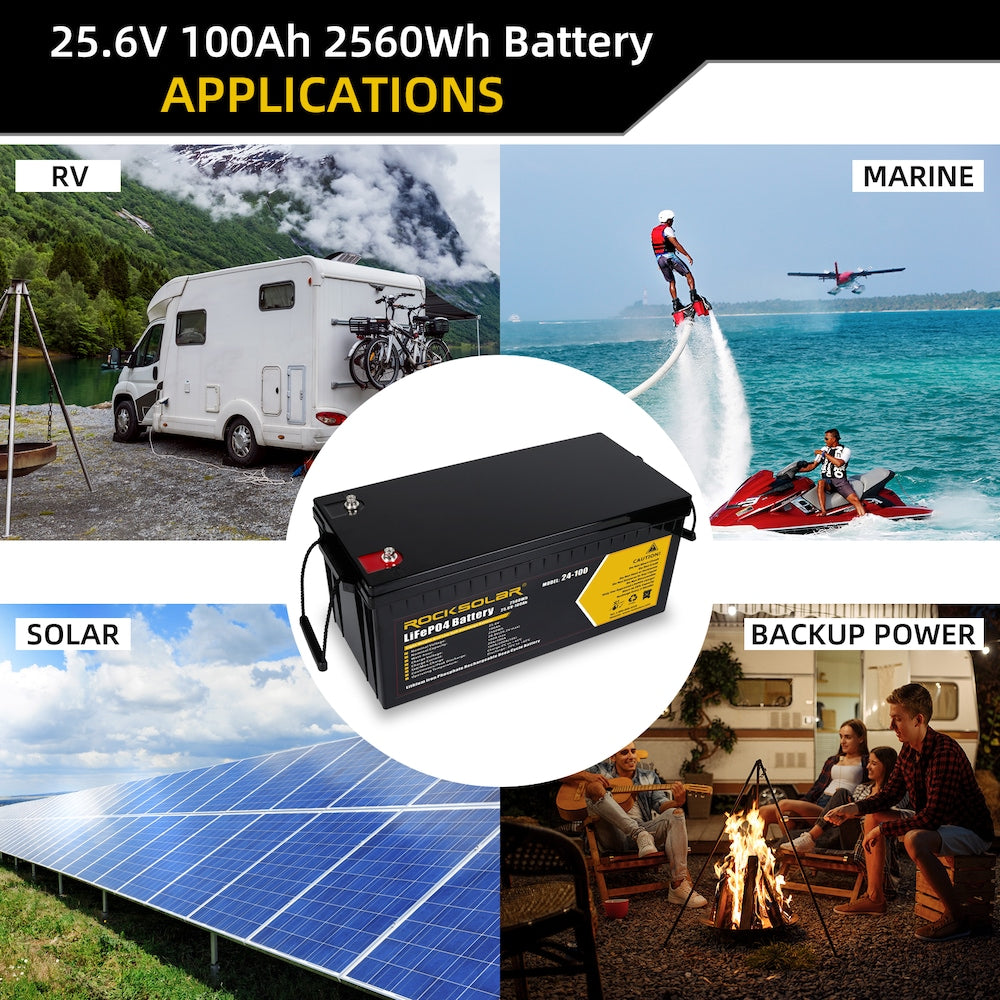 24V 100Ah Deep Cycle LiFePO4 Battery with BMS System
