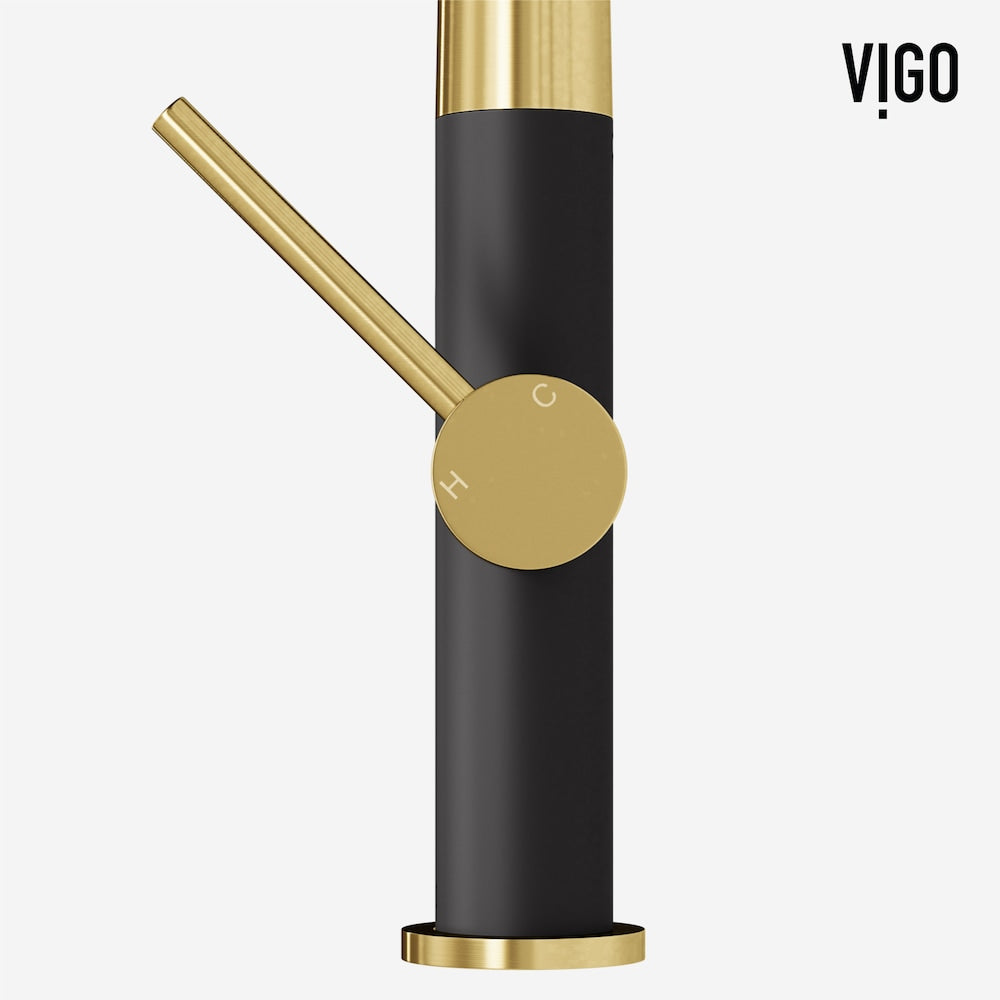 Robinet de cuisine à poignée unique et pulvérisateur rétractable Greenwich en or brossé mat et noir mat