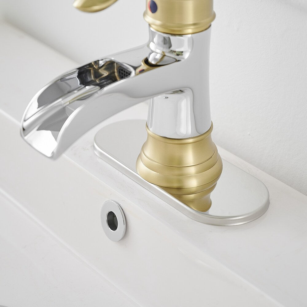 Robinet de salle de bain à poignée unique en cascade Robinet de lavabo de salle de bain en chrome doré