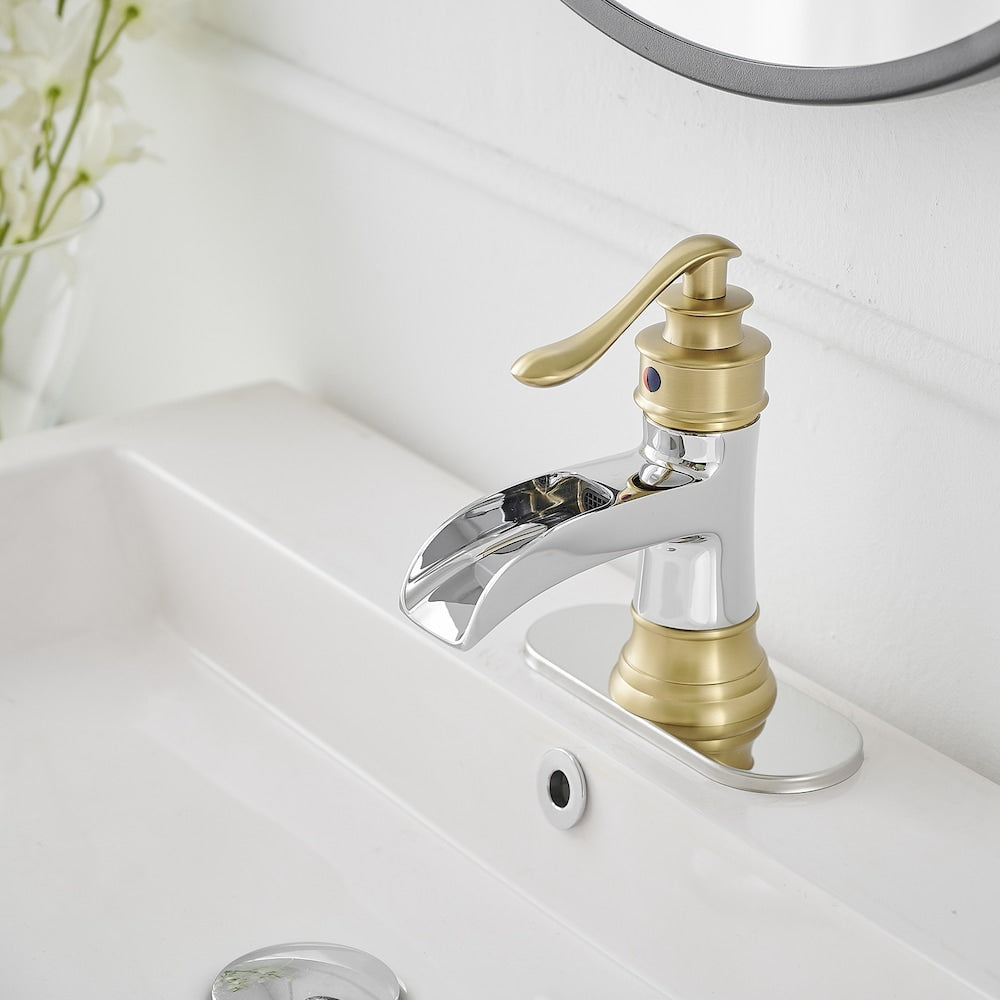 Robinet de salle de bain à poignée unique en cascade Robinet de lavabo de salle de bain en chrome doré