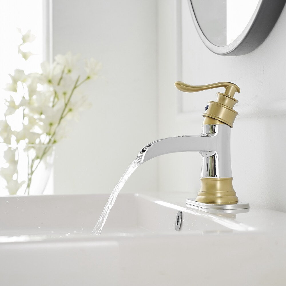 Robinet de salle de bain à poignée unique en cascade Robinet de lavabo de salle de bain en chrome doré