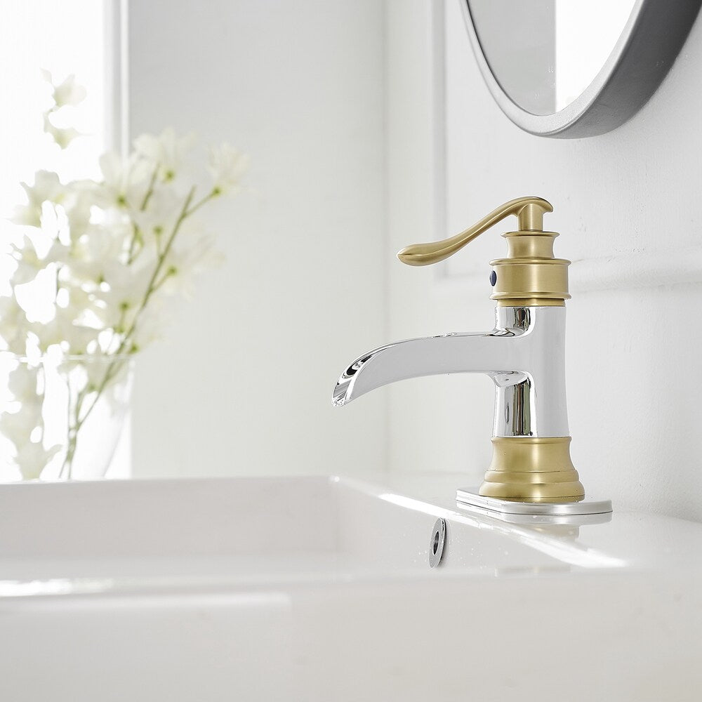 Robinet de salle de bain à poignée unique en cascade Robinet de lavabo de salle de bain en chrome doré