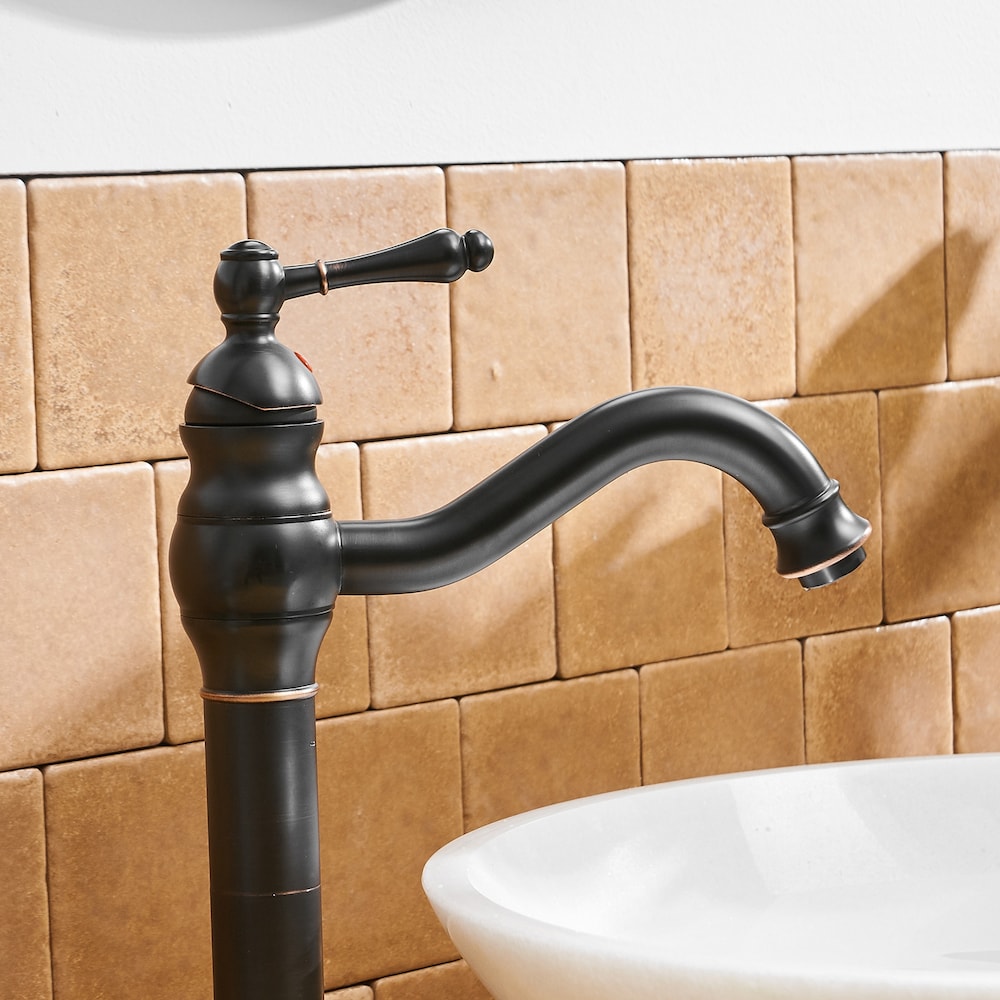 Robinet de lavabo de salle de bains à poignée unique et trou unique avec bec pivotant à 360 ° en bronze huilé