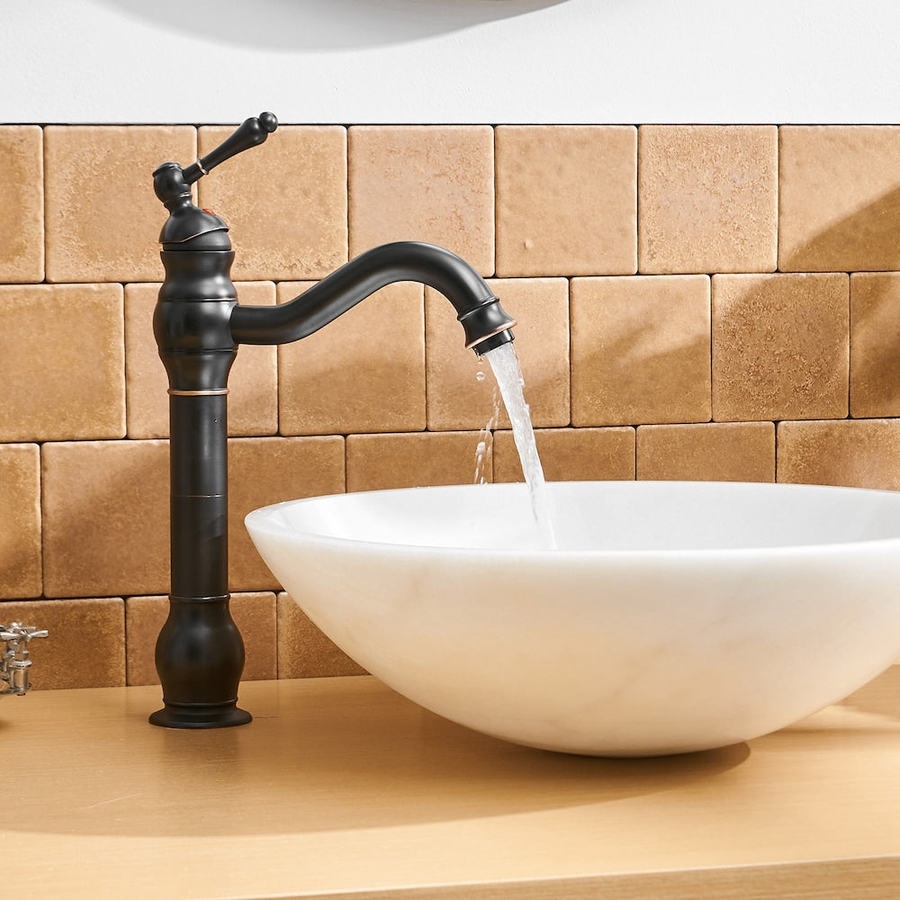 Robinet de lavabo de salle de bains à poignée unique et trou unique avec bec pivotant à 360 ° en bronze huilé