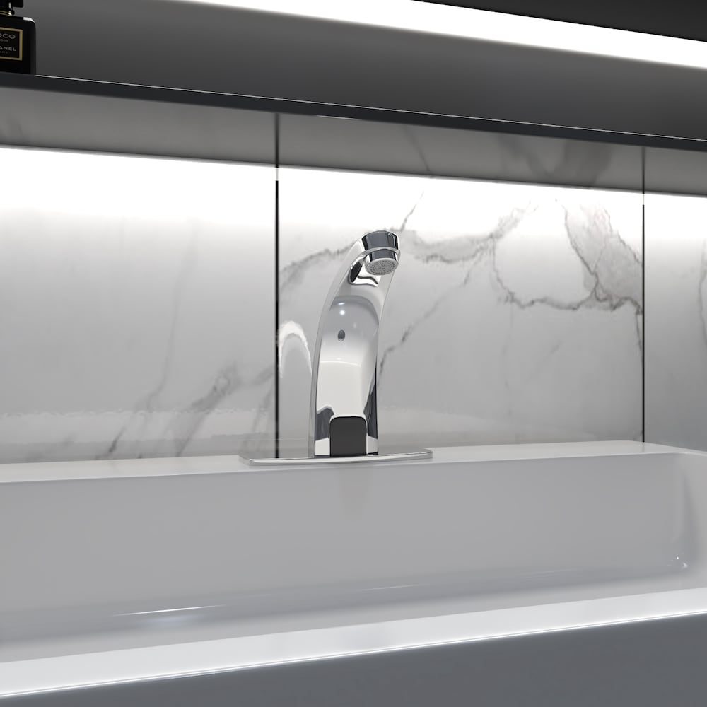 Robinet de lavabo de salle de bain automatique sans contact avec capteur et plaque de pont en chrome poli